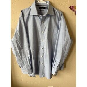 Lauren Ralph Lauren Shirt Mens 17 34/35 Blue Striped Classic Fit Non Iron Cotton